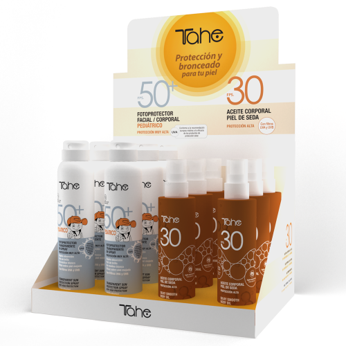 aceite corporal y pediatrico en spray expositor tahe 500x500
